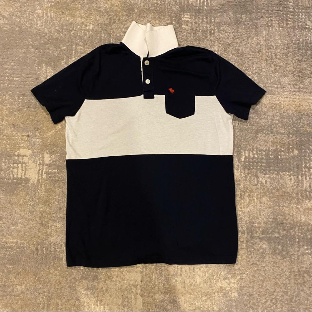 abercrombie kids Navy, White and Red Chest Logo Colorblock Polo
